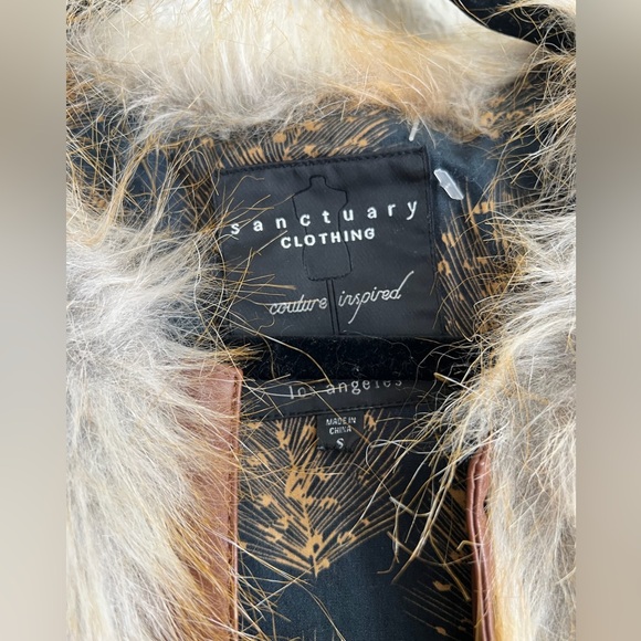 Sanctuary Vest Faux Fur Boho Open Front Lined Y2K Vegan Leather Couture Inspired - Picture 5 of 5